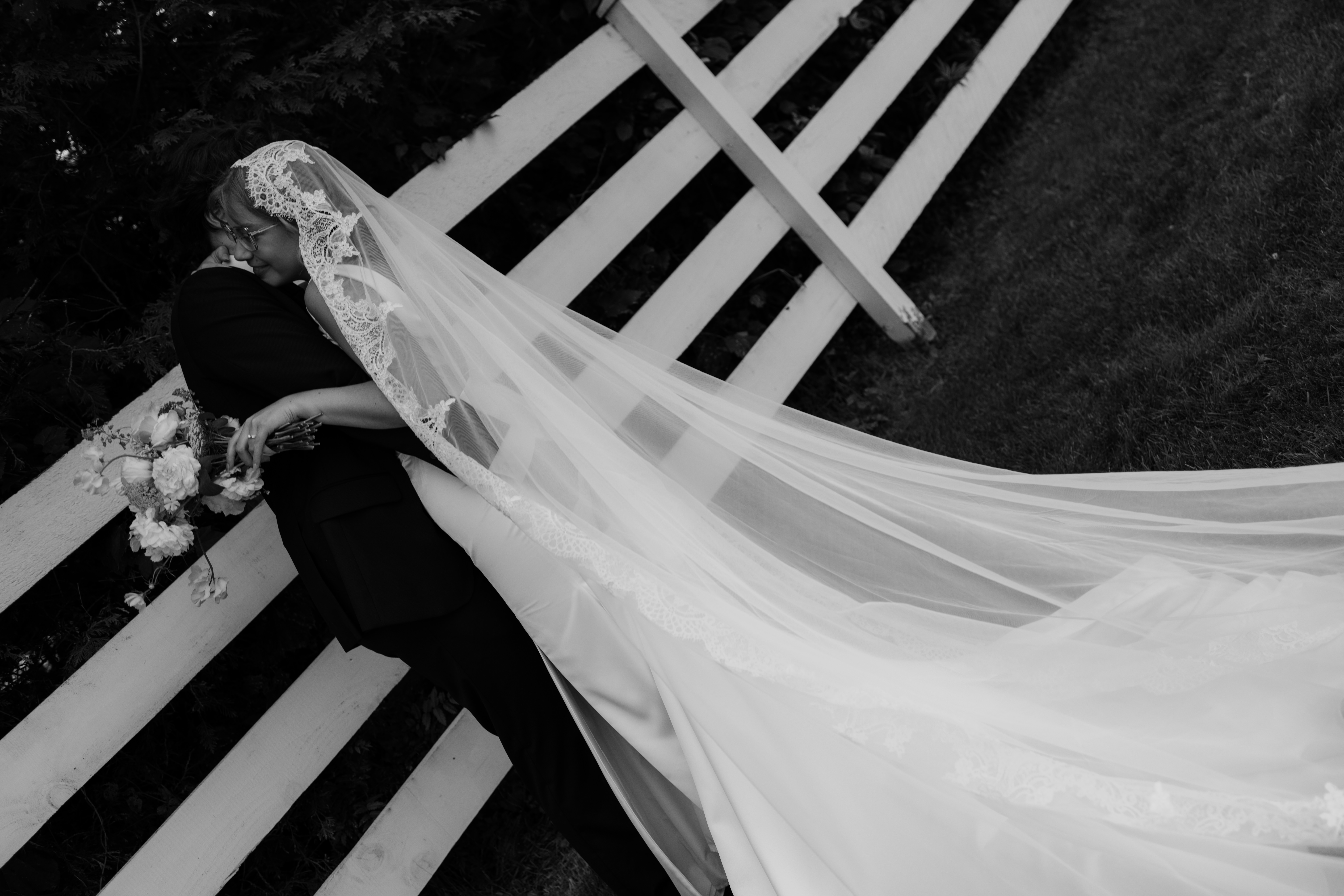 chic editorial moment with bride and groom 